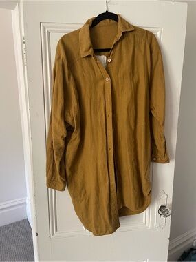 notPERFECTLINEN Mustard Button-Down Linen Shirt